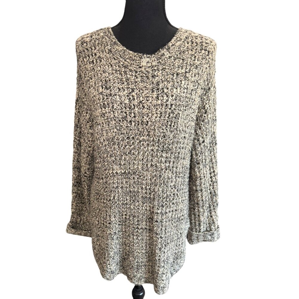 Rehab Womens Long Sleeve Textured Chunky Knit Sweater Black Beige Casual Outdoor